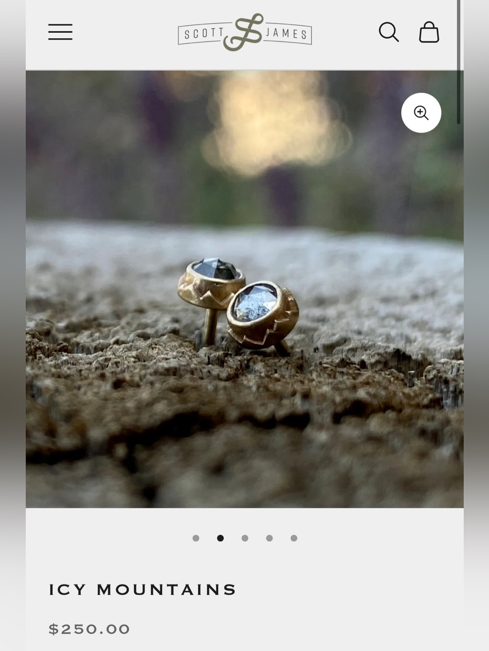 3mm salt and pepper rose cut diamond studs set in 14k yellow gold mountain bezel